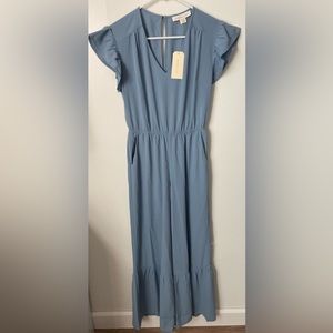 #126. 🆕 NWT Monteau, Flutter Sleeve Jumpsuit, Size S, Blue, (Women)
